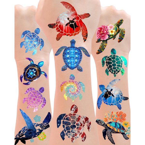 180 Pieces Turtle Temporary Tattoos Turtle Themed Tattoos Stickers Party Decoration Supplies favors Body Art for Kids Adults