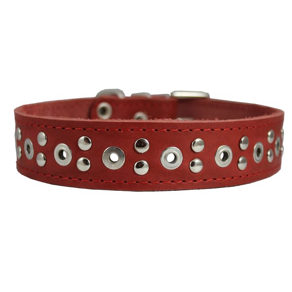 Dogs My Love Genuine Leather Studded Dog Collar 22"x1.4" Red Fits 14.5"-18" Neck