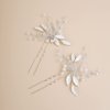 Jumwrit Wedding Hair Pins Rhinestone Bridal Hair Pins Pearl Headpiece for Wedding Leaf Bridal Hair Accessories for Bride Bridesmaid（Silver）