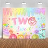 Mocsicka Donut Two Sweet Birthday Backdrop Sweet Candy Second Birthday Party Decorations Background Cake Table Banner Happy 2nd Birthday Party Supplies (7x5ft (82x60 inch))