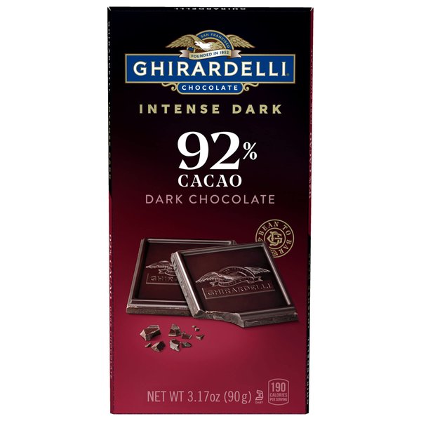 GHIRARDELLI Intense Dark Chocolate Bar, 92% Cacao, for Easter Chocolate Gifts, 3.17 Oz Bar