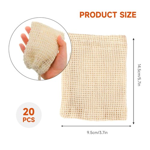 Arimilk 20 Pack Soap Bags, soap saver bag，Natural Cotton Linen Soap Saving Bags Mesh Plastic Free Exfoliating Foaming and Drying Shower Soap Holder (Coffee colored beads)