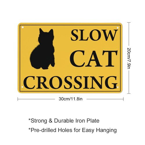 Slow Cat Crossing Xing 8"x12" Funny Novelty Metal Tin Sign Farm Organic Country Home Decor Wall Sign Suitable for Indoor and Outdoor Yard Sign