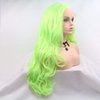 Neon Green Curly Real Hair Wig Fluorescent Green Handmade Synthetic Lace Front Wigs for Women Long Body Wave Pastel Green Wig Preplucked Hairline Real Hair Wig Baby Hair Daily Cosplay 24 Inch