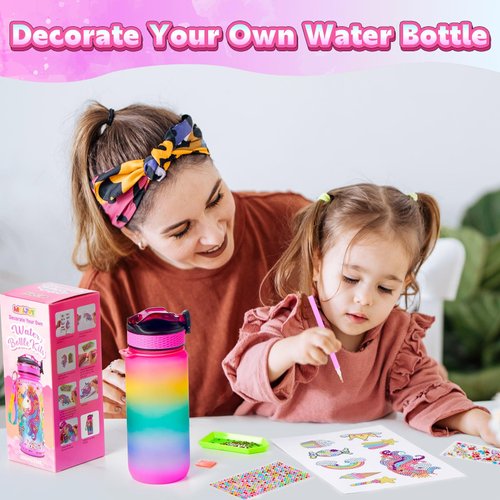 Decorate Your Own Water Bottle Kits for Girls - Kids Water Bottle Birthday Gifts for 4 5 6 7 8-12 Year Old Girl Diy Unicorn Birthday Decorations Arts and Crafts for Kids Ages 6-8 Girls Christmas Gift