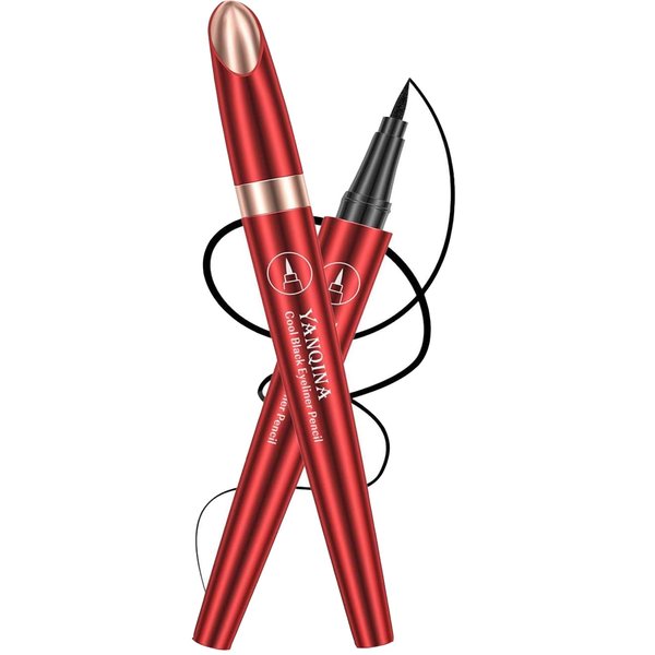 Grospe Black Liquid Eyeliner Red Tube Waterproof Non-Smudge Liquid Eyeliner Pen for Beginners 24 Hours Long-Lasting Eye Makeup Tool Winged Eyeliner Looks for Women,1Pack