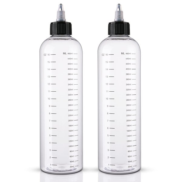 Cosywell Hair Oil Applicator 16.9oz Measured Hair Squeeze Bottles with Graduated Scale Hair Dye Applicator Bottle Twist-On Top Tip Cap Empty Plastic Hair Color Oil Bottle 2 Pack