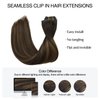 DOORES Seamless Clip in Hair Extensions Real Human Hair, Dark Brown to Chestnut Brown 18 Inch 7pcs 110g, Human Hair Extensions Seamless Clip in Hair Extensions Straight Invisi Edge Hair Extensions