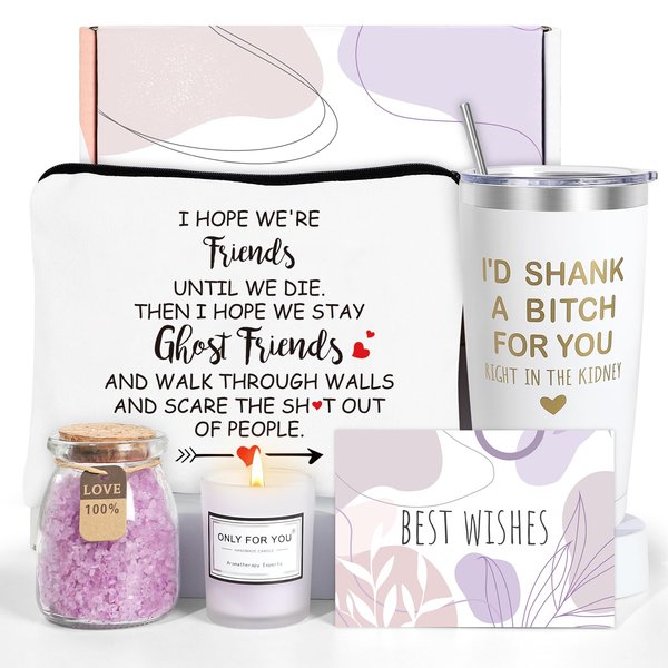 Best Friend Birthday Gifts Basket for Women - Unique Friendship Gifts for Women, Sister, Bestie, BFF (White)