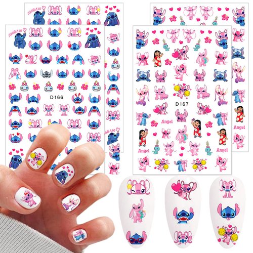 JinPren Cute Nail Art Stickers, 4 Sheets 3D Self Adhesive Cartoon Nail Decals, Acrylic Material, for Women Girls Nail Decoration