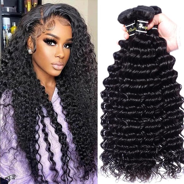 Bundles Human Hair Deep Wave 24 26 28 Inch 12A Grade Unprocessed Human Hair Extensions Brazilian Virgin Hair Bundles Natural Black