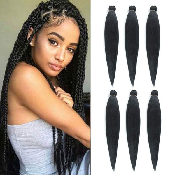 Pre Stretched Braiding Hair 6 Pack 28 Inches Yaki Professional Braid Hair Extensions Long Straight Hot Water Setting Synthetic Braiding Hair Extension for Twist 1b/black