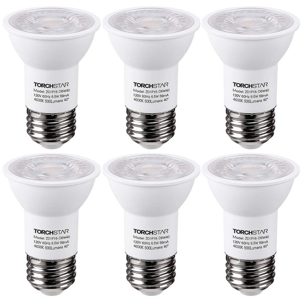 TORCHSTAR PAR16 LED Bulb, 500LM 50W Equivalent 6.5W, Dimmable Spot Light, 40° Beam Angle, UL & Energy Star Listed Track Spotlight, 4000K Cool White, E26 Medium Base, Pack of 6