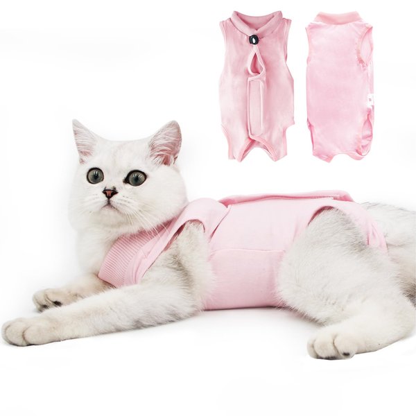 DOTON Cat Recovery Suit for Male and Female Surgical Post Surgery Soft Cone Onesie Shirt Clothes Neuter Licking Protective Diapers Outfit Cover Kitten Spay Collar(M, Pink)