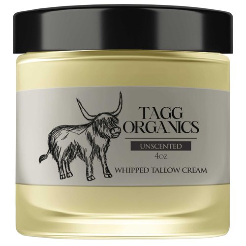 TAGG ORGANICS Handmade Organic Whipped Tallow Cream – Deep Hydration for Eczema, Rashes & Burns, Unscented, 100% Natural with Cold-Pressed Olive Oil, Soothes & Repairs Dry, Irritated Skin, 4 oz