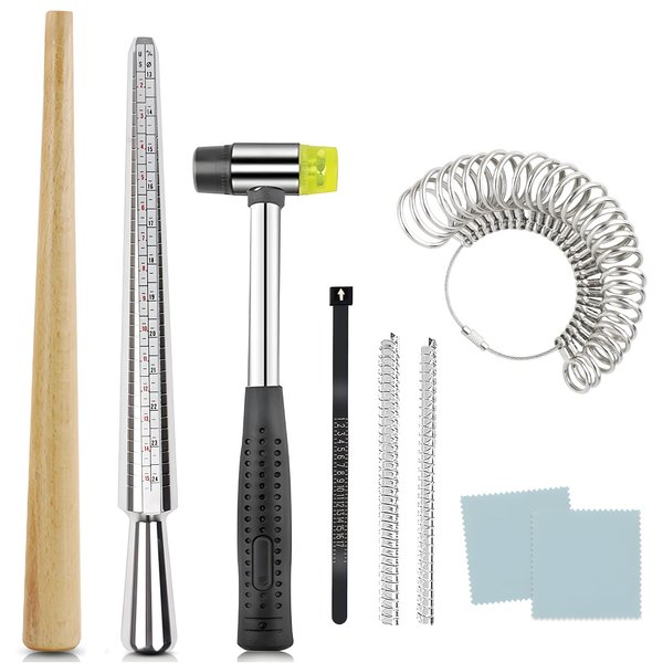 Ring Sizer Mandrel Ring Making Tool Ring Shaper Tool Fix Bent Rings Metal Size Measuring Repair Kit with Jewelry Mallet