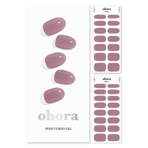 ohora Semi Cured Gel Nail Strips (N Bare Plum) - Works with Any Nail Lamps, Salon-Quality, Long Lasting, Easy to Apply & Remove - Includes 2 Prep Pads, Nail File & Wooden Stick