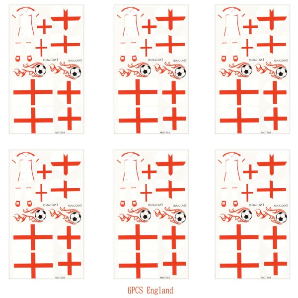 England Flag Temporary Face Tattoos Stickers for Adults And Kids, 6 Sheets 2024 European Cup Football National Flag Removable Tattoos, World Cup Temporary Tattoos Stickers for Football Games Party