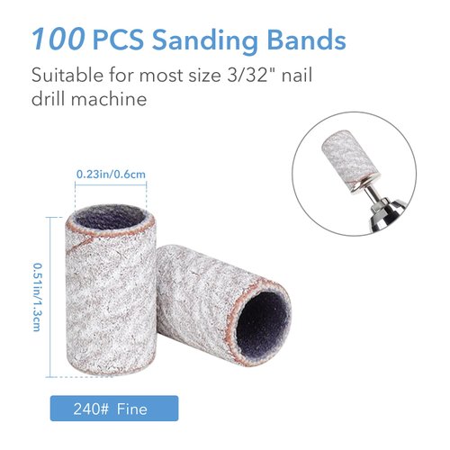 GazePlus 100 Pcs Sanding Bands for Nail Drill with 3/32” Zebra Disposable Sanding Band 240 Fine Grit Nail Sanding Bands for Nail Drill Set Acrylic Nails Gel Manicure & Pedicure