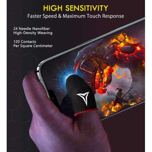 6 Pack Mobile Phone Gaming Finger Sleeves, Nuozme Finger Sleeves Compatible with All Touchscreen Devices, 0.15mm Superconducting Nanofibers, Smooth Feel, Anti-Sweat, Extremely Thin, Red Edge