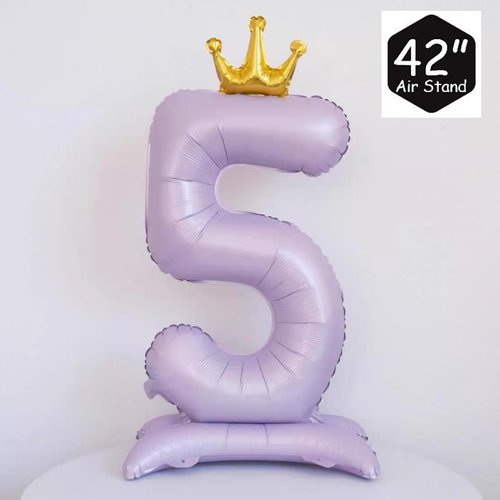42 Inch Standing Base Purple Number 5 Balloons With Crown, 5th Birthday Decorations for Girls, 5th Birthday Party Supplies, Happy Birthday Balloons. (Purple 5)