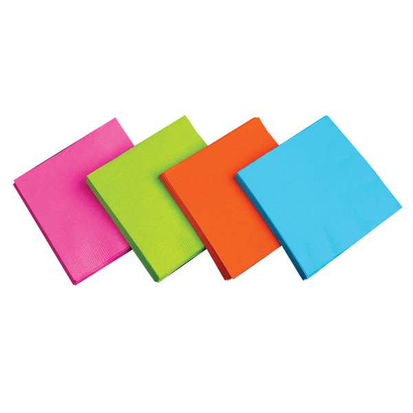 Party Essentials 2-Ply Paper Dinner Napkins, Assorted Neon Brights, 24-Count
