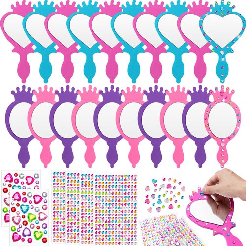 Geetery 20 Pcs Unbreakable Kids Mirror DIY Decorate Your Own Princess Mirror Mermaid Mirrors Princess Foam Mirrors Small Mirrors for Crafts Princess Party Decorations (Multicolor)