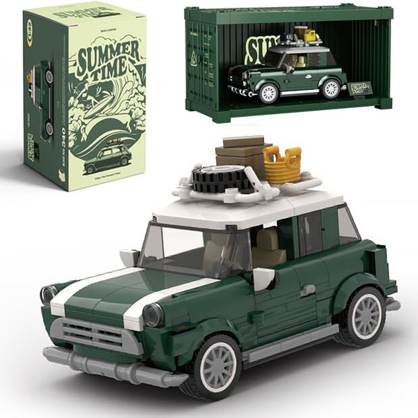 dOMOb Summer Camper Mini Cooper Car Building Kit – 356 pcs Building Blocks Set w/Container Display Box – Modular Scale 1:24 Model – Bricks Toy for Kids & Adults 8+ – for Boys, Hobbyist, Collector