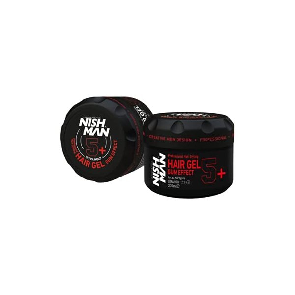 nishman Hair Styling Series (5+ Ultra Hold Styling Gel Gum Effect, 300ml)