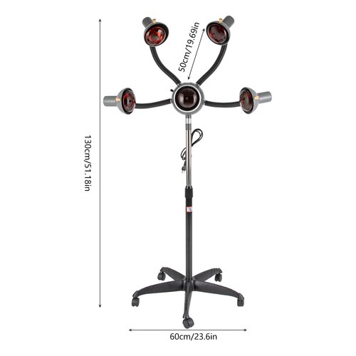 KONKENIE 5 Head Heat Red Lamp Hair Dryer with Wheels 750W 110V Salon Hair Steamer Dyeing Perming Color Processor Oil Baking Styling Machine for Barbershop Beauty Salon Black,Height Adjustable