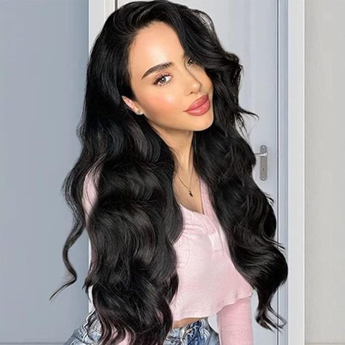 TOZIKA Long Black Wig for Women Wavy Wig Body Wave Lace Front Wig 26 Inch Middle Part Black Wigs Natural Looking Synthetic Heat Resistant Fiber Wigs for Daily Party Use