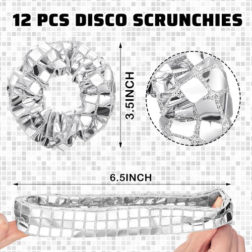 12 Pack Disco Ball Sequin Hair Scrunchies Last Disco Bachelorette Party Favors Silver Metallic Hair Bobbles Elastics Ponytail Holders Mirror Disco Ball Retro 70s 80s 90s Disco Party Bridal Shower