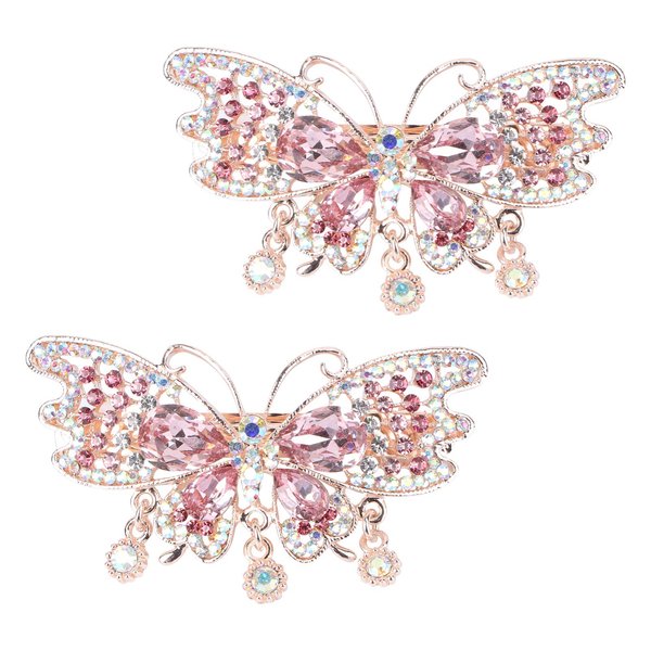 Beaupretty 2pcs Pink Crystal Butterfly Hair Clip Rhinestone Hair Barrette Decorative Fancy Elegant Jewelry Hair Pin Accessories for Women