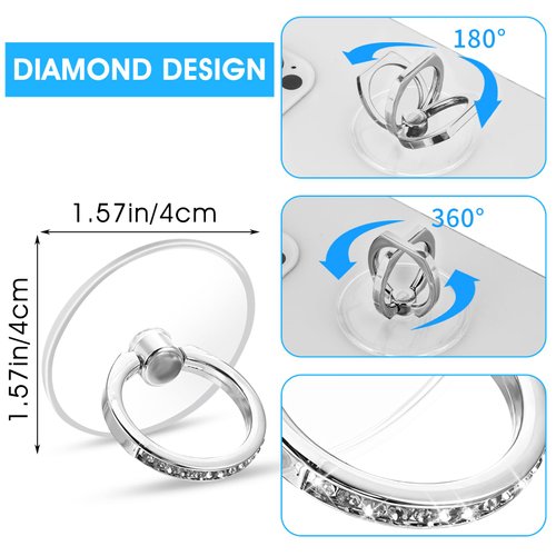 WLLHYF 4 PCS Cell Phone Ring Holder Transparent Ring Holder Clear Phone Ring Grips Holder Kickstand Cell Ring Stand Compatible with Most of Phones, Tablet and Case