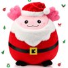 Huwena Christmas Axolotl Plush Throw Pillow 14 Inch Santa Axolotl Stuffed Animal Soft Cuddly Xmas Axolotl Pillow Jumbo Axolotl Plush Gift for Christmas New Year Hugging Home Office Sofa Decors