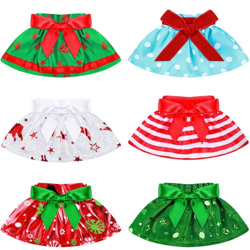 6 Pieces Santa Clothing Elf Dance Skirt Set Christmas Elf Skirts for Christmas Doll Holiday Decorations (Not Include Doll)(Elegant Style)