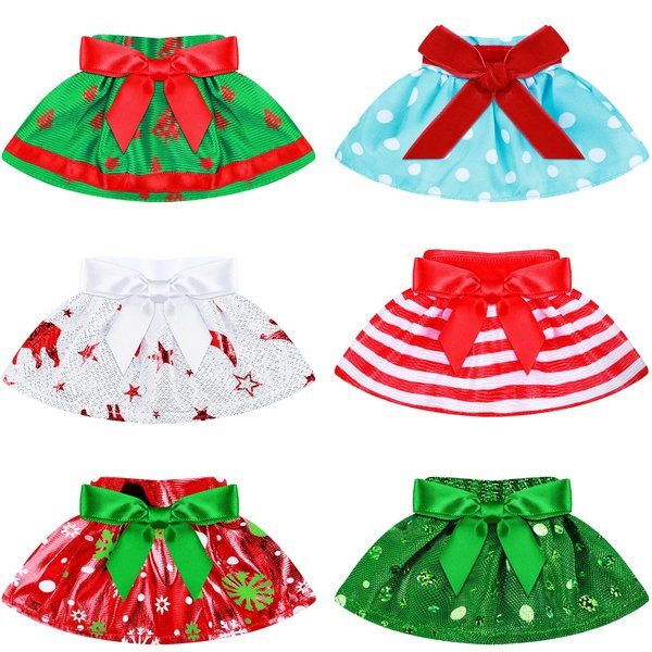 6 Pieces Santa Clothing Elf Dance Skirt Set Christmas Elf Skirts for Christmas Doll Holiday Decorations (Not Include Doll)(Elegant Style)
