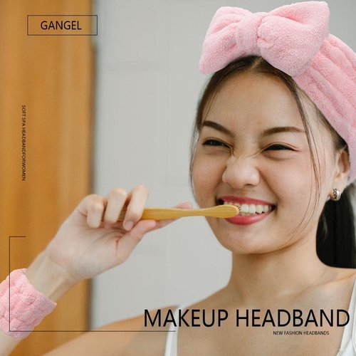 Gangel Cute Bow-Knot Solid Color Spa Headband and Wrist Bands Set Soft Microfiber Elastic Hair Band for Washing Face Bow-Tie Kawaii Makeup Skincare Headbands Coral Velvet Facial Head Wraps for Women