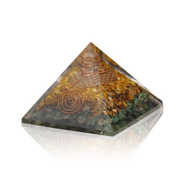 Orgonite Pyramid Crystal-Attract Abundance & Wealth-Orgone Money Crystal Pyramid-Citrine-Tiger Eye-Green Aventurine-for Goodluck & Positive Energy-Chakra Healing & Meditation Orgone Pyramid