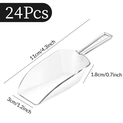 Hestya Multi-purpose Plastic Clear Kitchen Scoops, Ice Scoop for Weddings, Candy Dessert Buffet, Protein Powders, Ice Cream, Coffee, Tea (4.3 Inches, 16 Pieces)