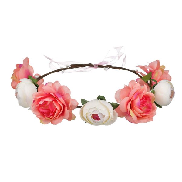 Artfen Flower Crown Floral Wreath Headband Garland Headband for Wedding Festival Party Vacation Photography Props Coral Pink