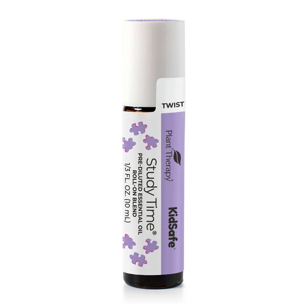 Plant Therapy KidSafe Study Time Essential Oil Blend for Focus, Mind Calming, Concentration Blend for Kids 100% Pure, Pre-Diluted Roll-On, Natural Aromatherapy, Therapeutic Grade 10 mL (1/3 oz)