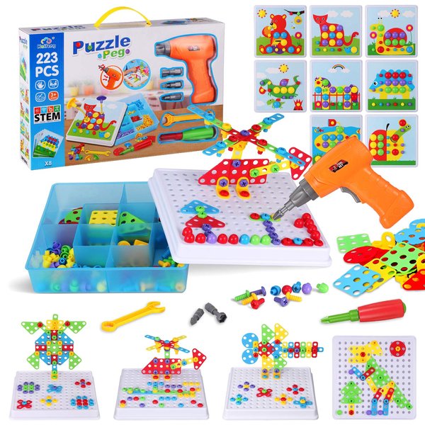 Haifeng 223 Pieces Kid Screwdriver Toy Set, Create and Design Drill kit, Magic Play Toolbox for Kids, Game Activities Center for Kids Ages 3-10 Years Old