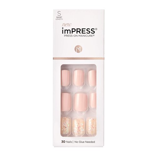 KISS imPRESS No Glue Mani Press On Nails, Design, 'Dorothy', Pink, Short Size, Squoval Shape, Includes 30 Nails, Prep Pad, Instructions Sheet, 1 Manicure Stick, 1 Mini File