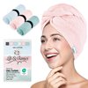 Cotton Hair Towel Wrap for Women/Kids | Quick Dry, Soft & Absorbent 420-GSM Hair Wrap Towels with Double Button | Anti Frizz, Non Microfiber Hair Turbans for Curly, Long & Thick Hair (Blue+Pink+Aqua)