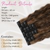 REECHO Clip in Hair Extensions, 5PCS Ash Blonde Hair Extensions 24" Thick Long Loose Waves hair extensions HE002 Invisible Lace Weft – Chocolate Brown with Golden Highlights