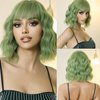 incohair 12 Inches matcha green Wig with Bangs Women Girls Short Curly Wavy Bob Wig Shoulder Synthetic Party Wigs Wig Cap Included (matcha green)