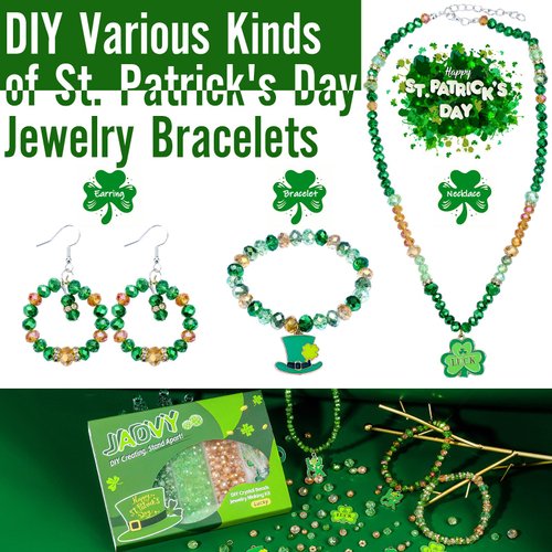 JADVY St Patricks Day Crystal Beads for Bracelets Making Kit, Glass Crystal Beads for Jewelry Making Kit with Charms, Beads & Bead Assortments for St Patricks Day Crafts Decorations Accessories