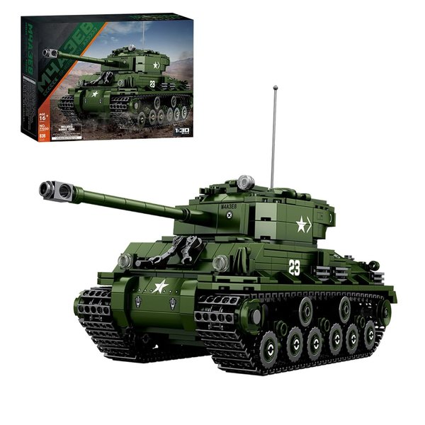 CubiMythx 1/30 Scale Sherman M4A3E8 Tank Building Blocks and Construction Toy, Collectible Military-Themed Vehicle Model to Build and Display, Great Gift for Birthdays, Christmas (836 PCS)