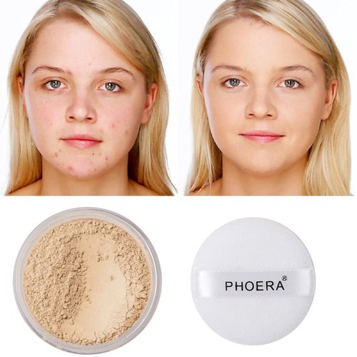 2 Pcs PHOERA Setting Powder, Control Oil Brighten Skin Color Cover Blemish Face Setting Loose Powder。 (02 Cool Beige)